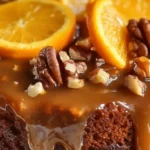 Bolo de Nozes com Calda de Caramelo e Laranja